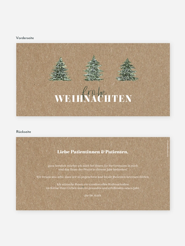 Geschäftliche Weihnachtskarte Tannentrio Kraftpapier