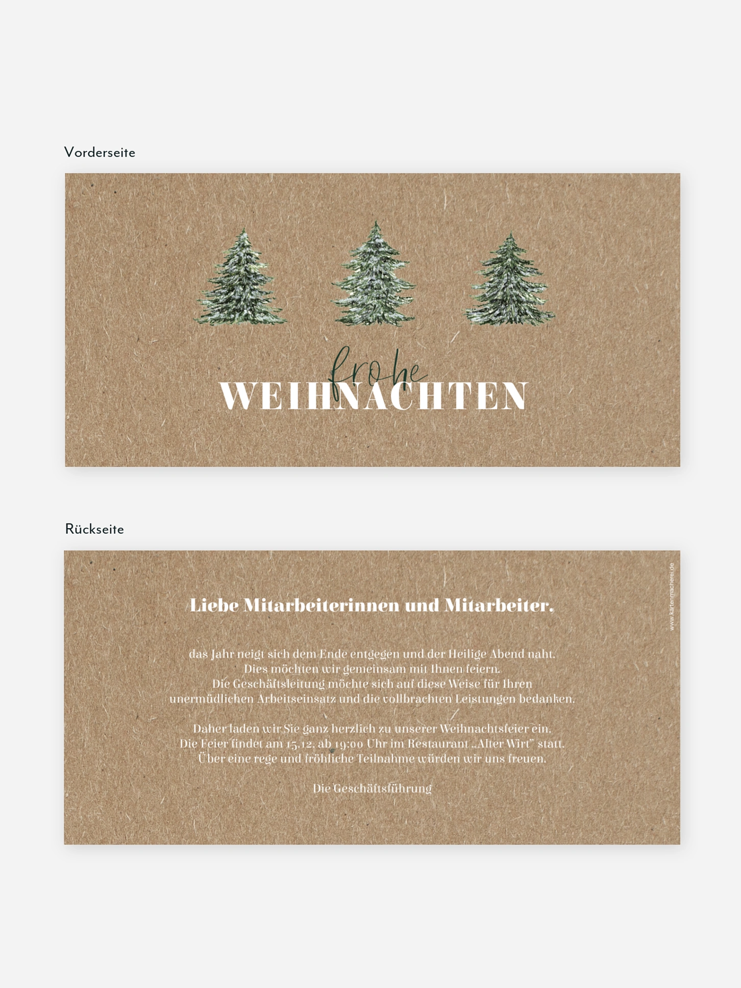 Weihnachtsfeier Tannentrio Kraftpapier