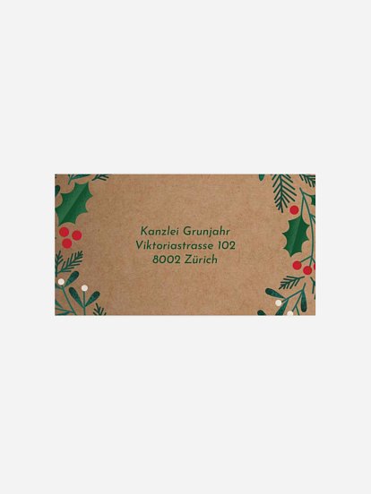 Empfängeraufkleber geschäftl. Weihnachten Tannengrün