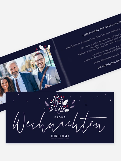 Geschäftliche Weihnachtskarte Schnee und Beeren