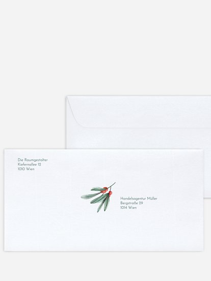 Bedruckte Umschläge geschäftl. Weihnachten Berries (gestanzt) 