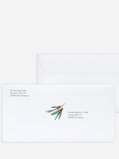 Bedruckte Umschläge geschäftl. Weihnachten Berries (gestanzt) 