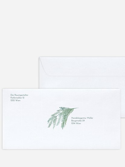 Bedruckte Umschläge geschäftl. Weihnachten Xmas Greenery (gestanzt)