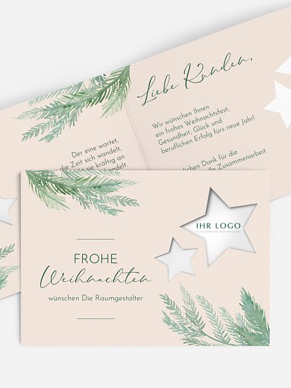 Geschäftliche Weihnachtskarte Xmas Greenery (gestanzt)