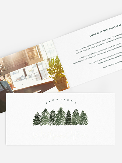 Geschäftliche Weihnachtskarte Goldtannen