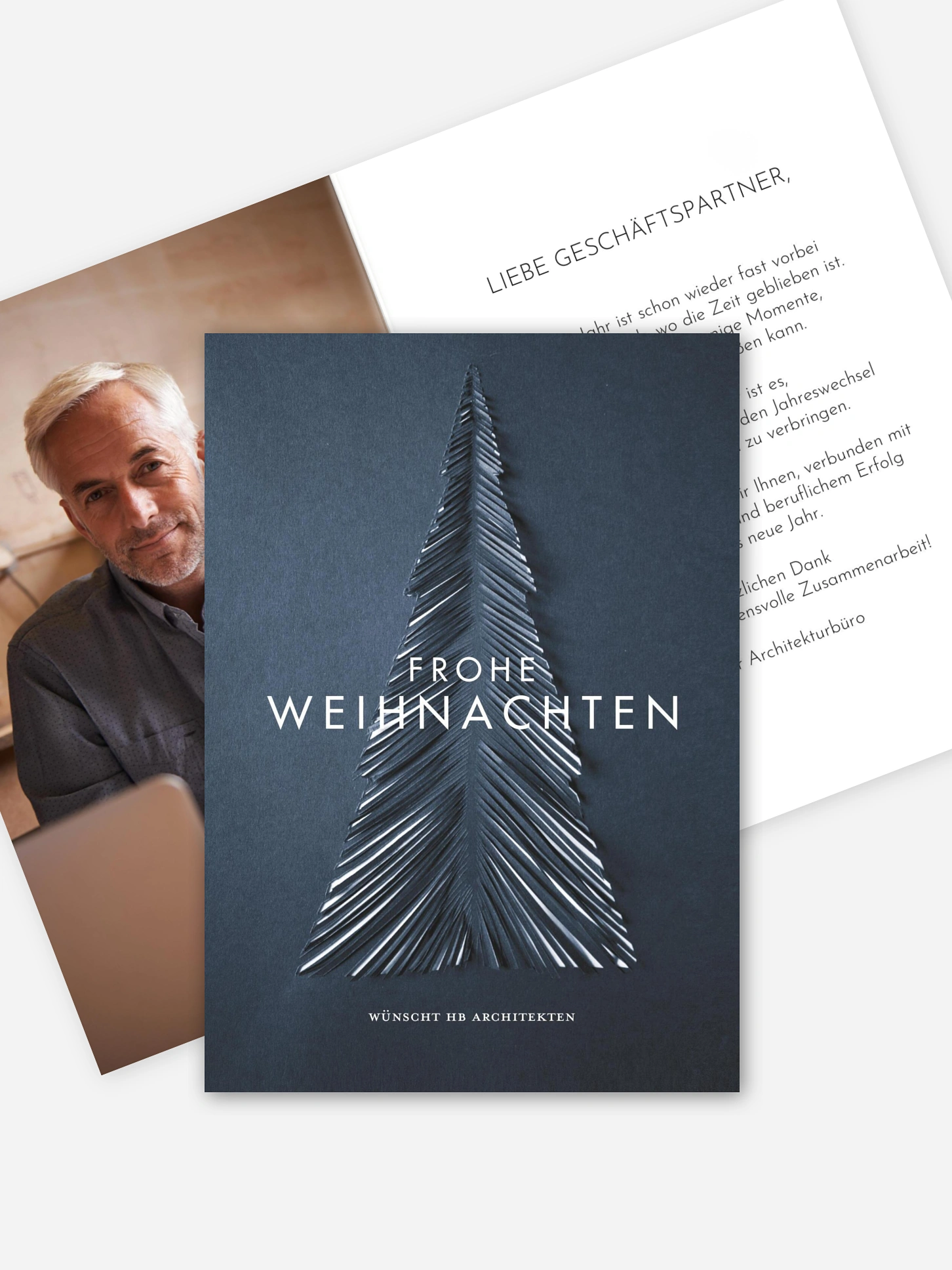 Geschäftliche Weihnachtskarte Papiertannenbaum