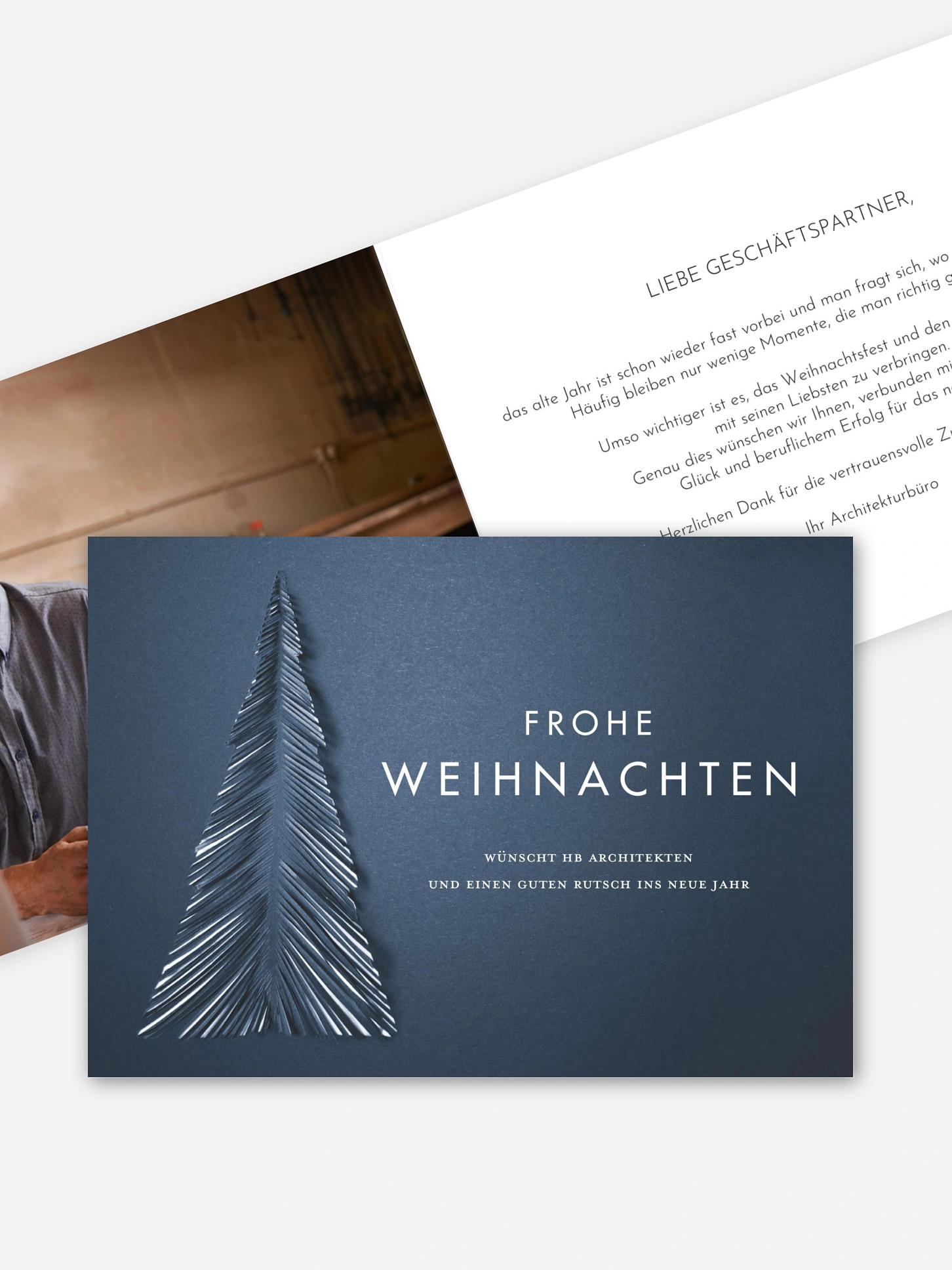 Geschäftliche Weihnachtskarte Papiertannenbaum