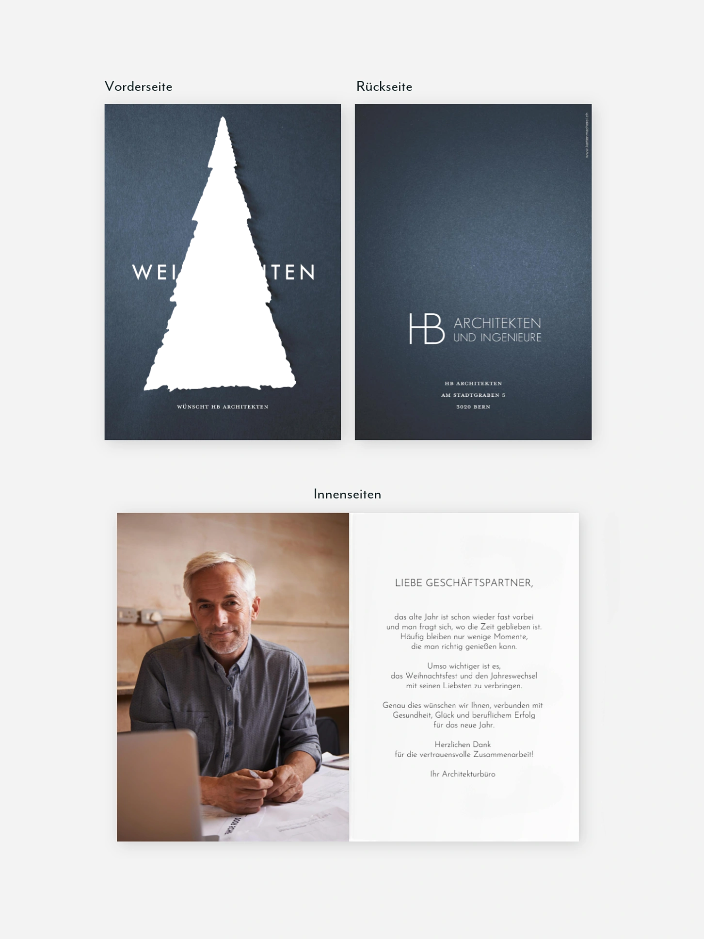 Geschäftliche Weihnachtskarte Papiertannenbaum