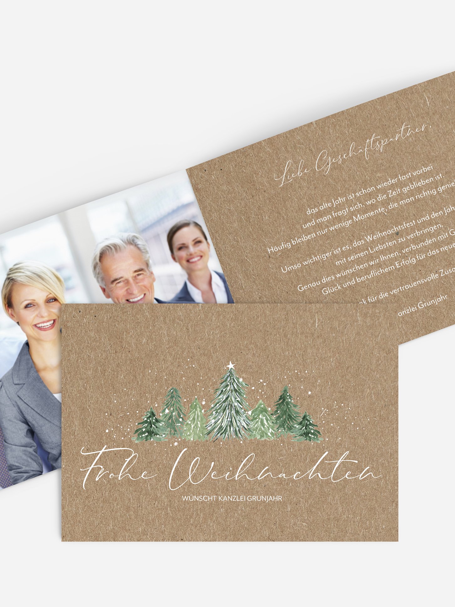 Geschäftliche Weihnachtskarte Weihnachtswald Kraftpapier