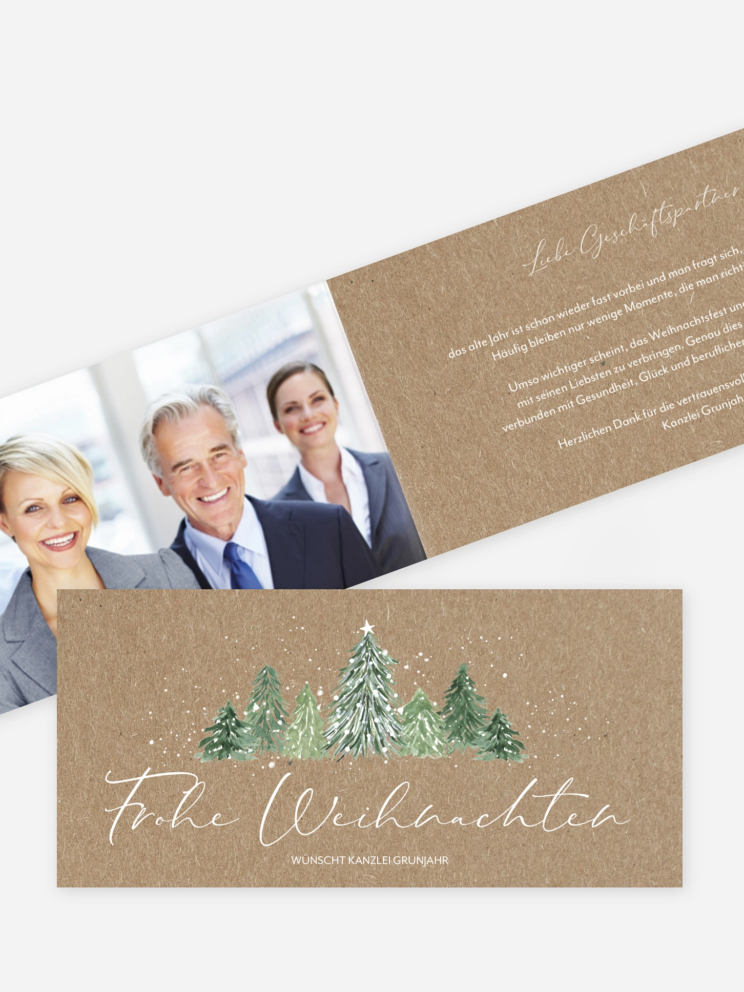 Geschäftliche Weihnachtskarte Weihnachtswald Kraftpapier