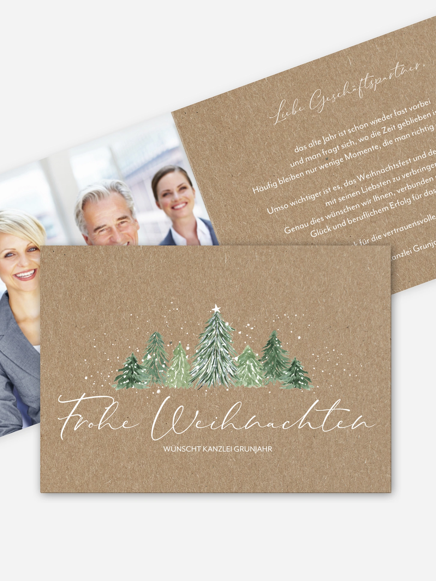 Geschäftliche Weihnachtskarte Weihnachtswald Kraftpapier