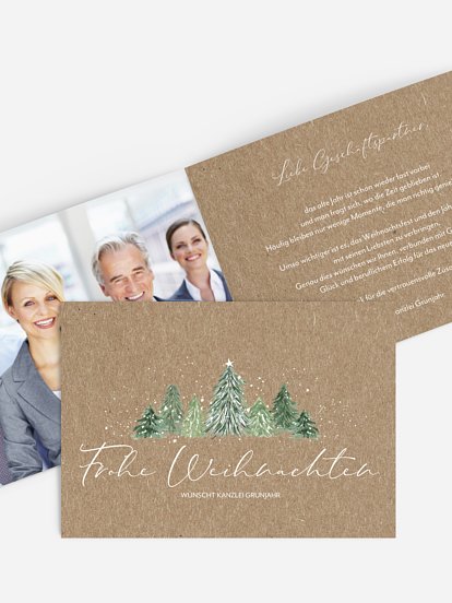 Geschäftliche Weihnachtskarte Weihnachtswald Kraftpapier
