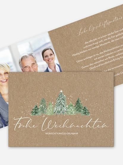 Geschäftliche Weihnachtskarte Weihnachtswald Kraftpapier