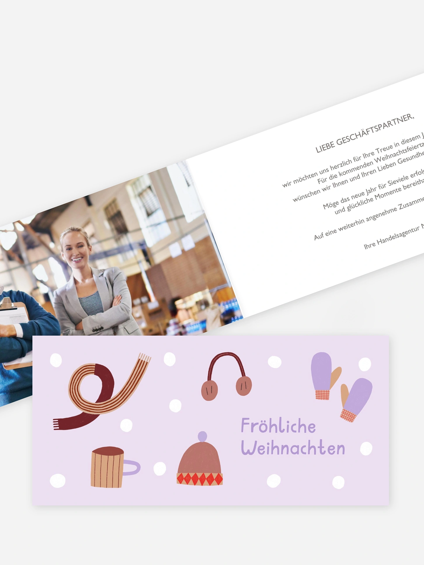 Geschäftliche Weihnachtskarte Warm eingepackt
