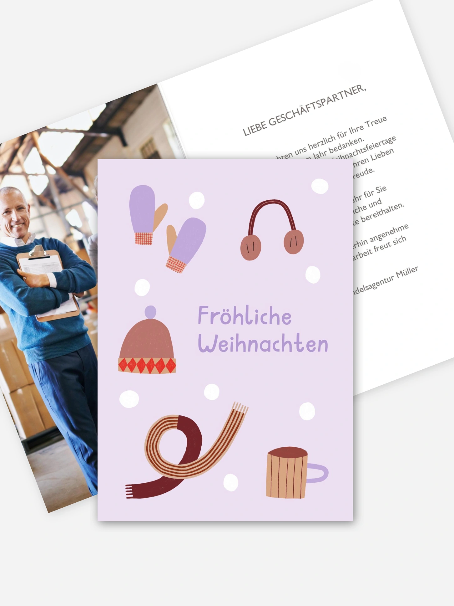 Geschäftliche Weihnachtskarte Warm eingepackt