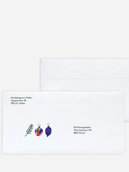 Bedruckte Umschläge geschäftl. Weihnachten Bunte Kugeln