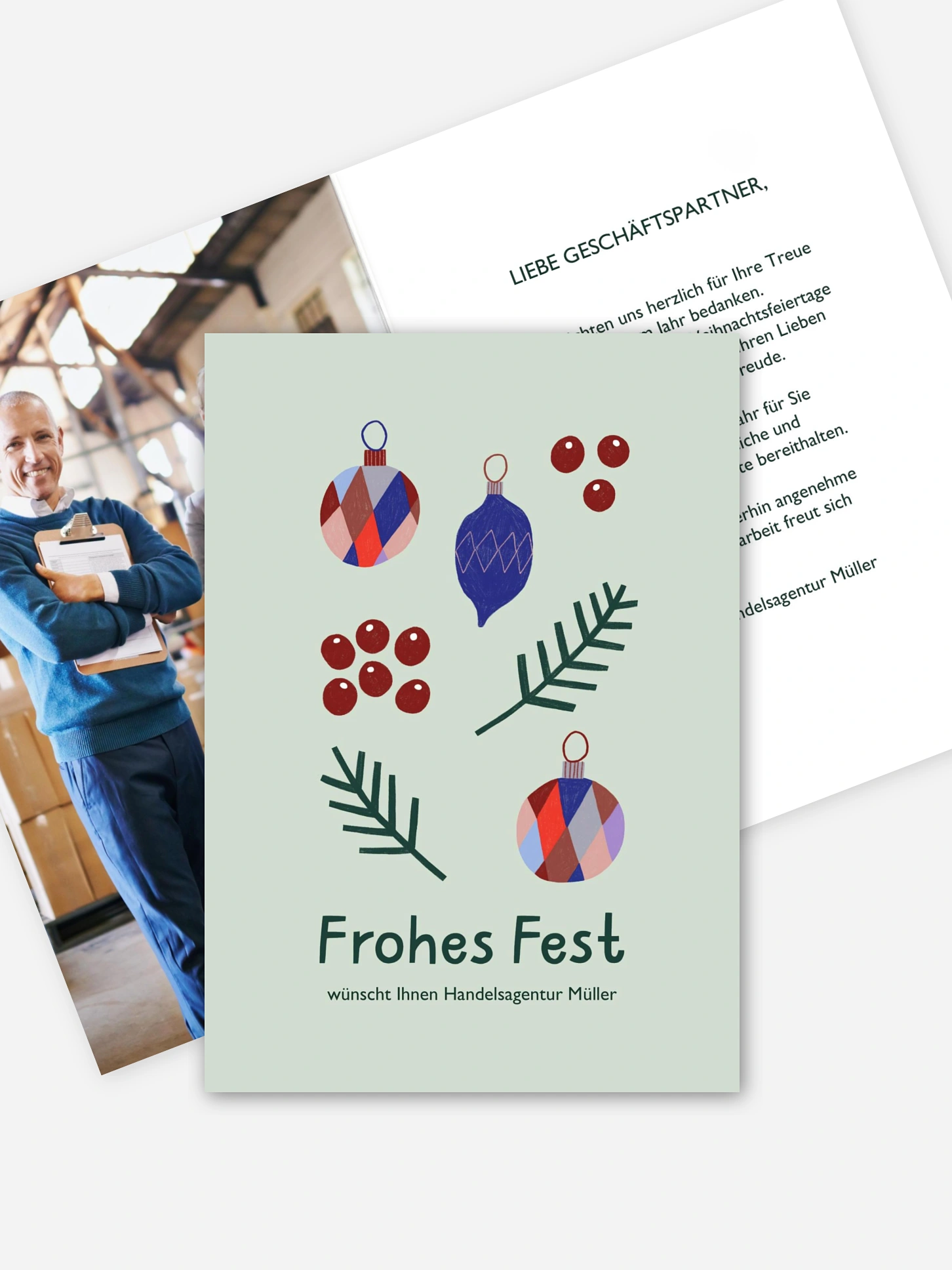 Geschäftliche Weihnachtskarte Bunte Kugeln