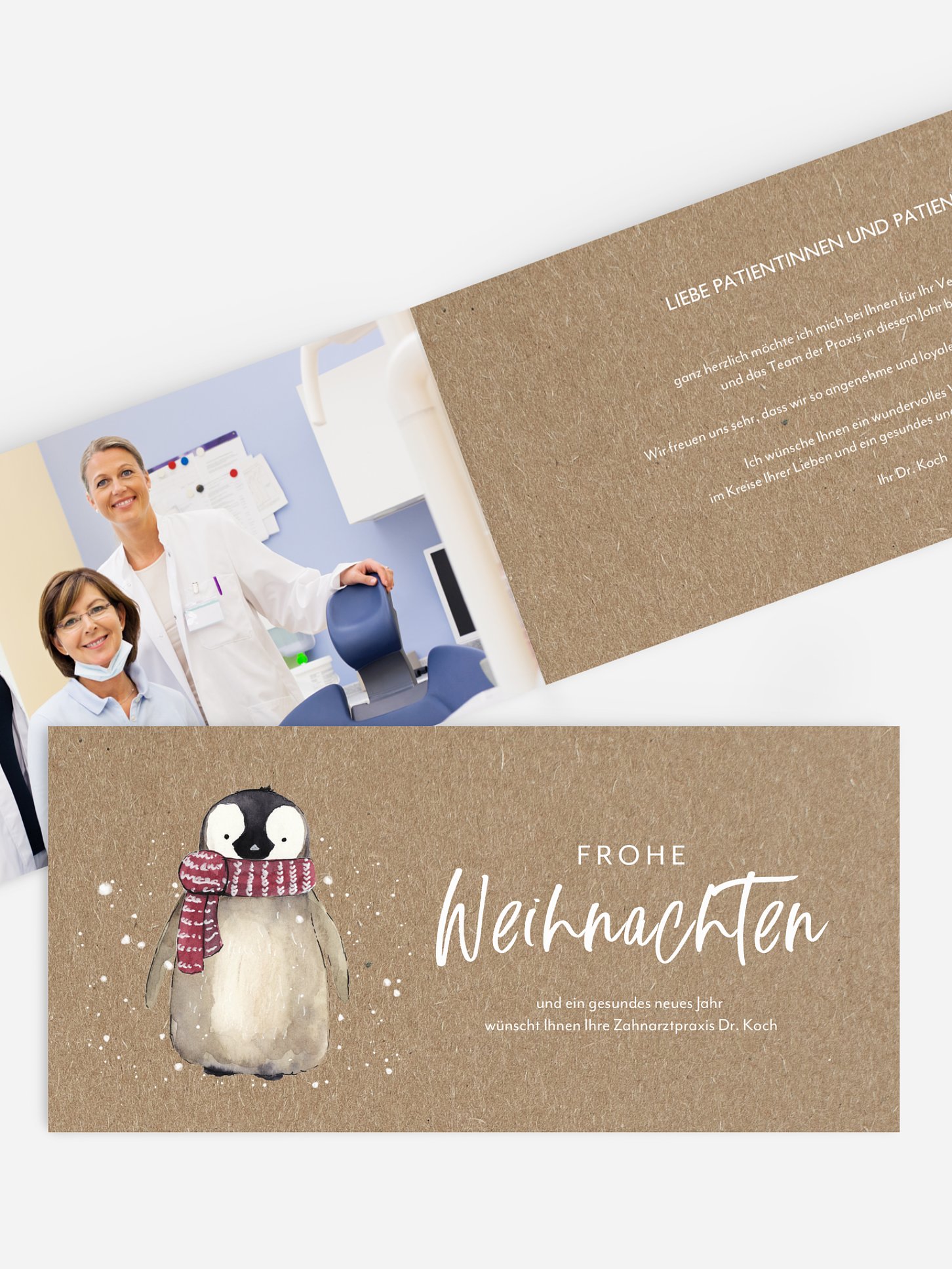 Geschäftliche Weihnachtskarte Pinguin Kraftpapier