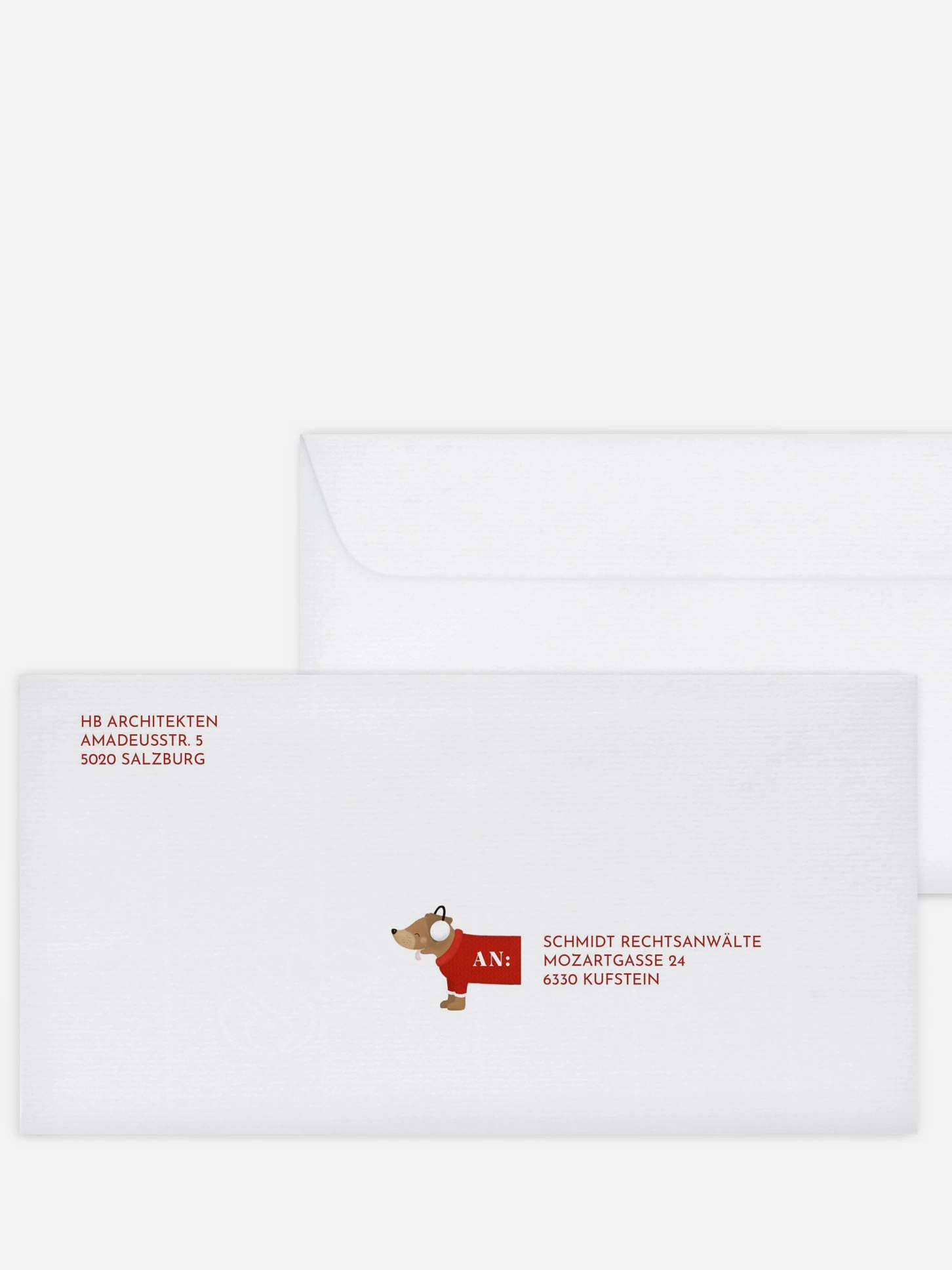 Bedruckte Umschläge geschäftl. Weihnachten Weihnachtsdackel