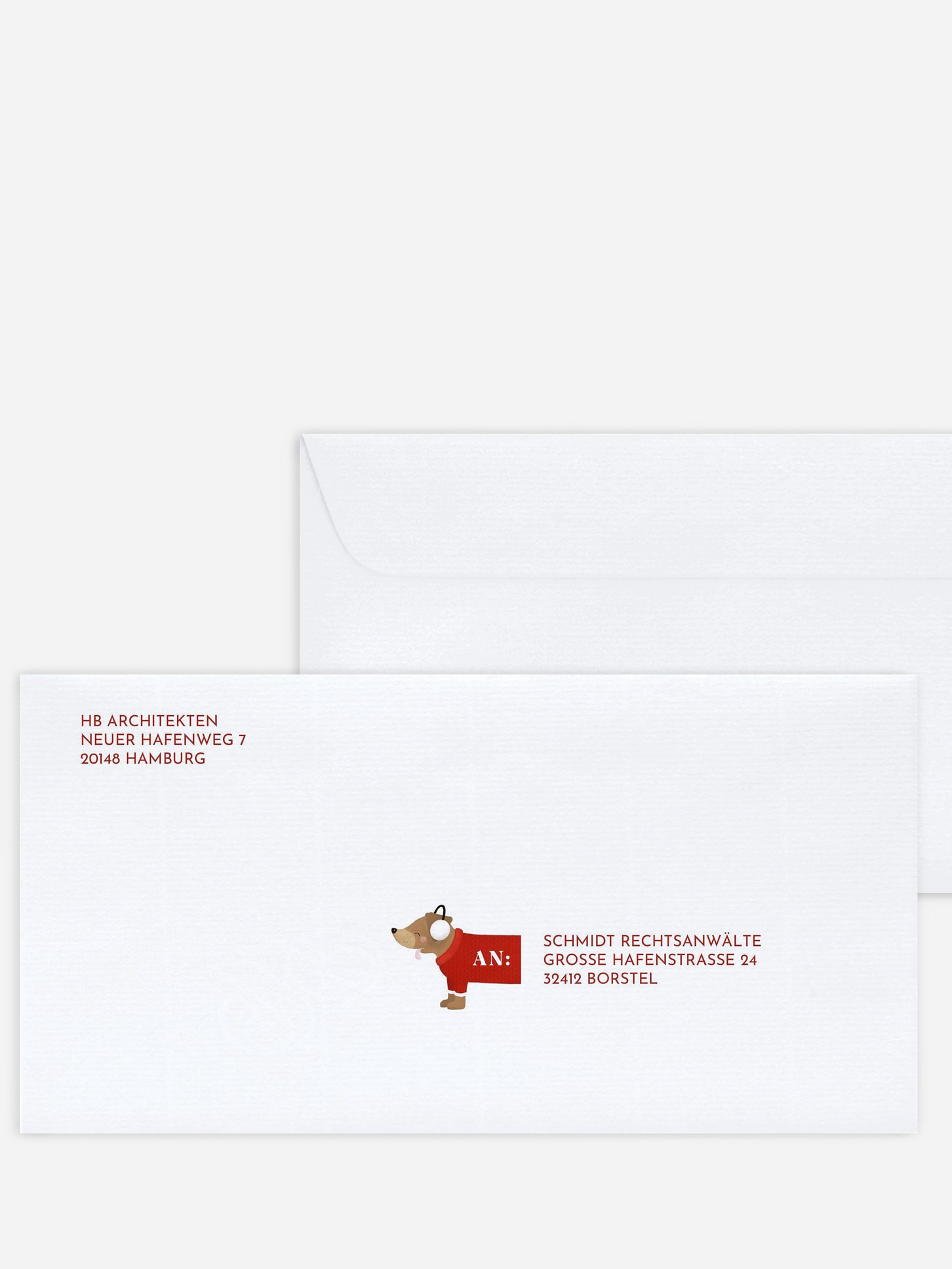 Bedruckte Umschläge geschäftl. Weihnachten Weihnachtsdackel