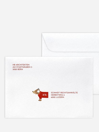 Bedruckte Umschläge geschäftl. Weihnachten Weihnachtsdackel