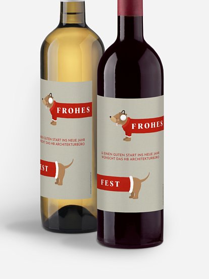 Flaschenetikett geschäftlich Weihnachtsdackel