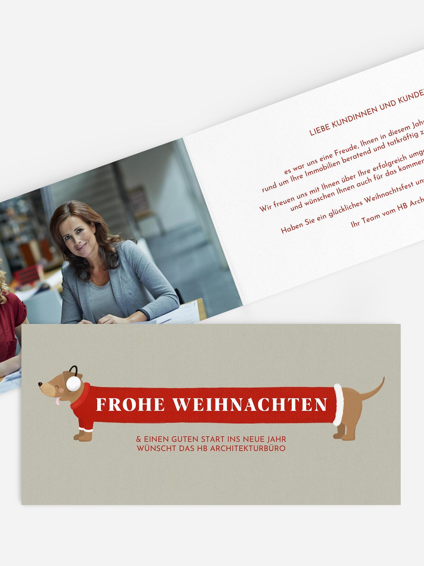 Geschäftliche Weihnachtskarte Weihnachtsdackel
