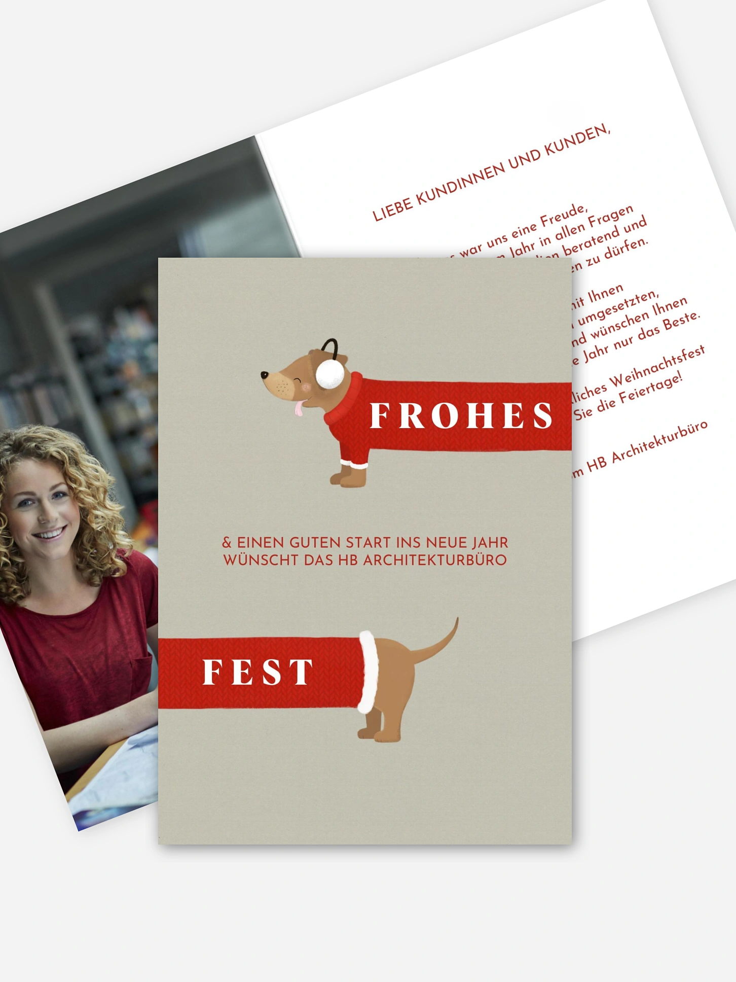 Geschäftliche Weihnachtskarte Weihnachtsdackel