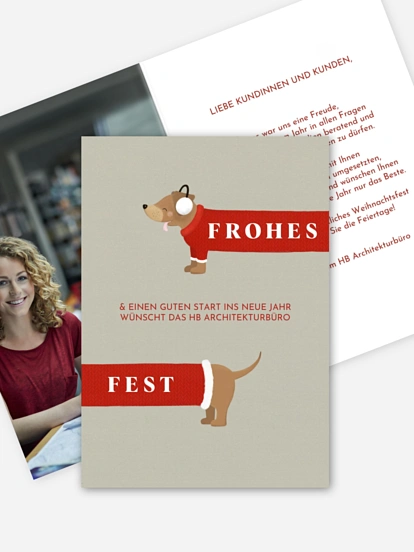 Geschäftliche Weihnachtskarte Weihnachtsdackel