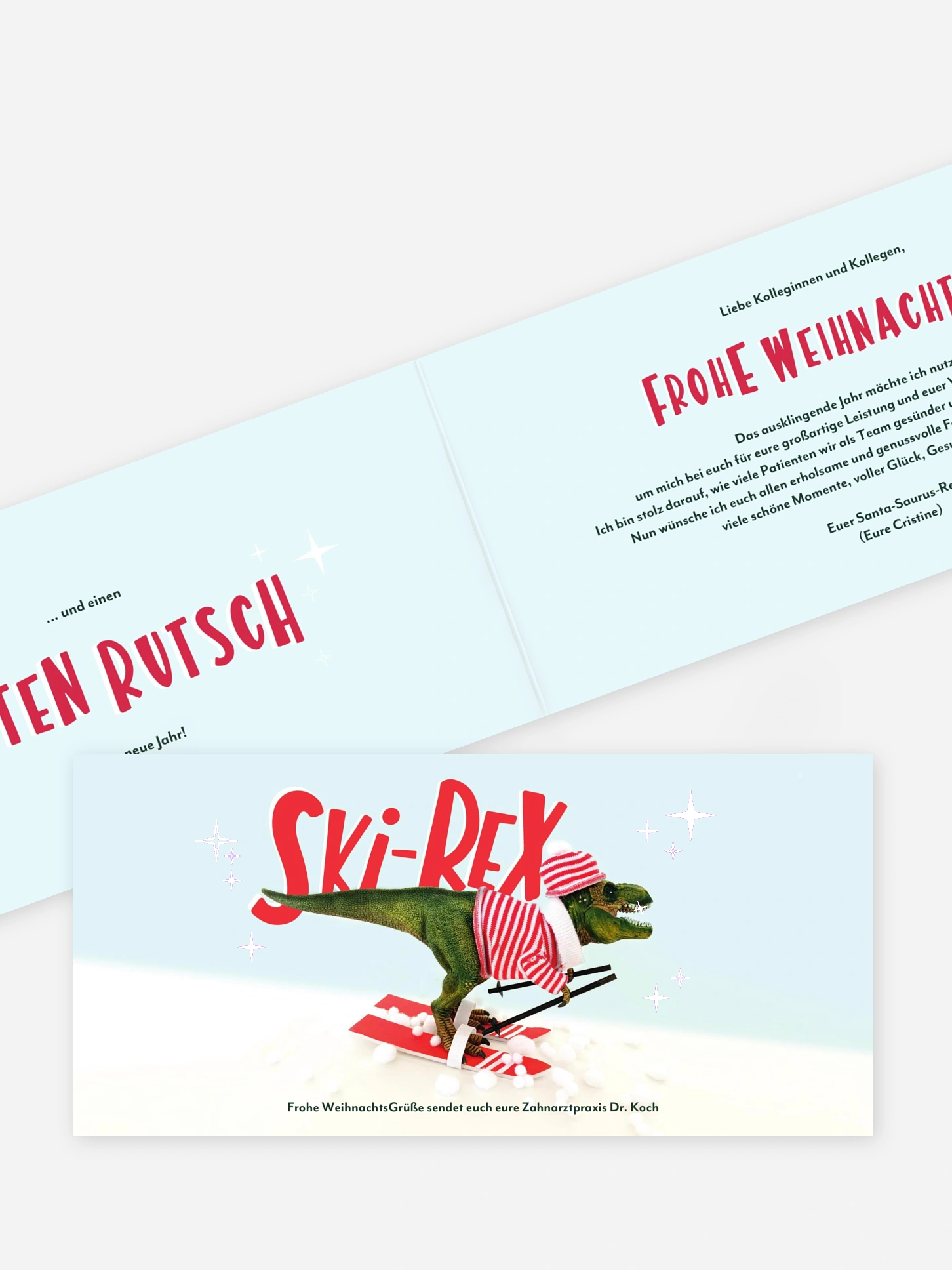 Geschäftliche Weihnachtskarte Ski Rex