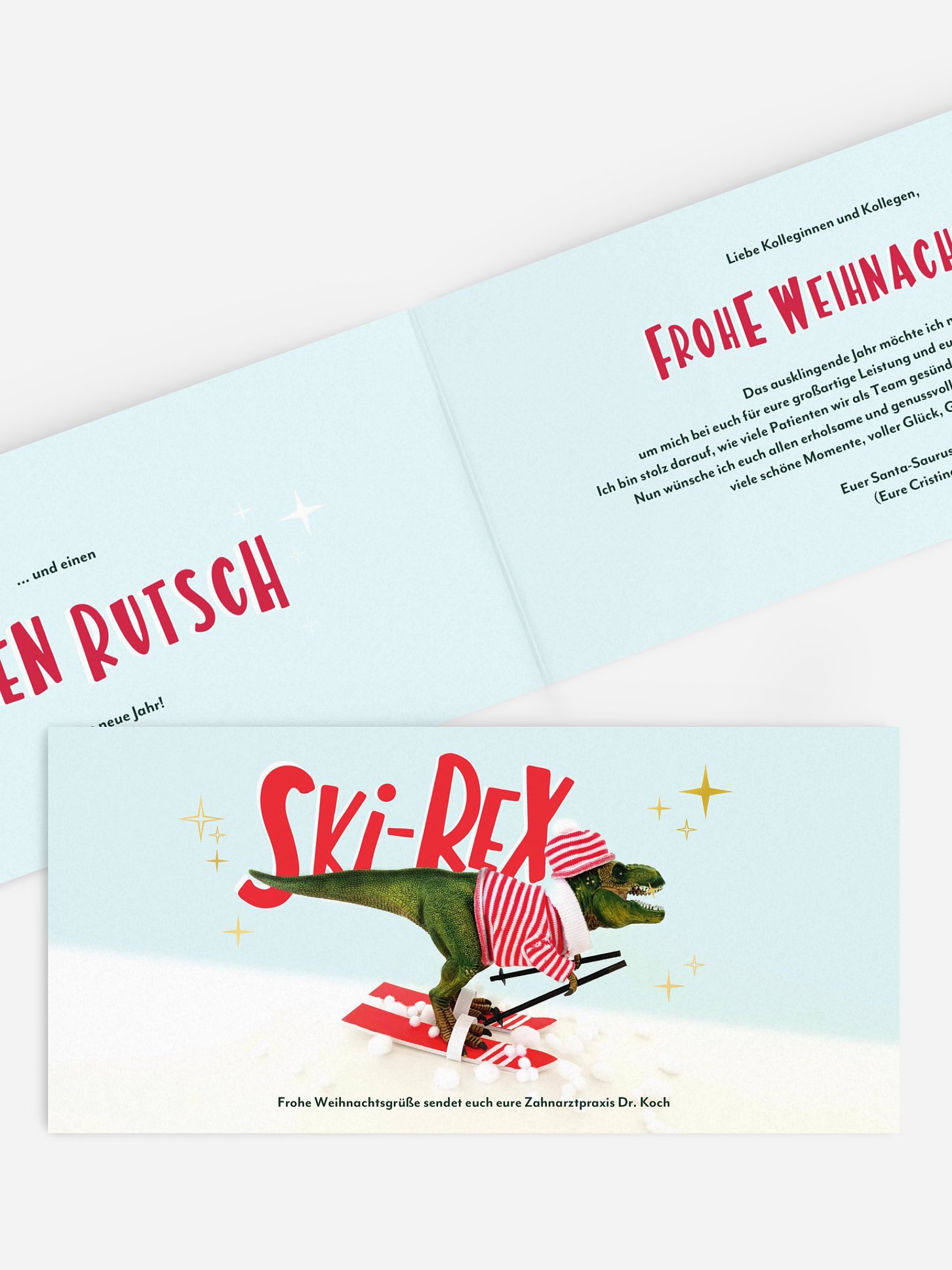 Geschäftliche Weihnachtskarte Ski Rex