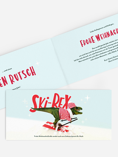 Geschäftliche Weihnachtskarte Ski Rex