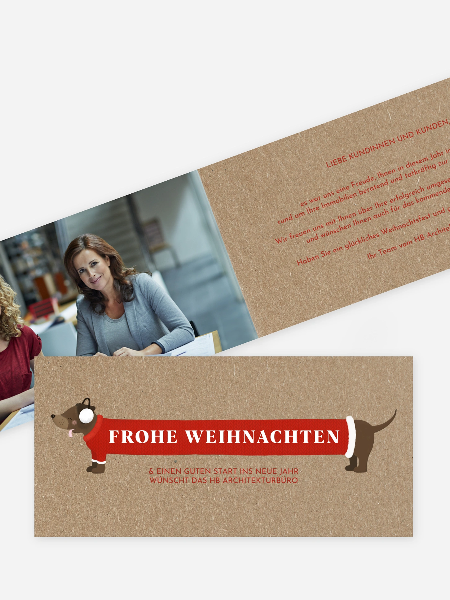 Geschäftliche Weihnachtskarte Weihnachtsdackel Kraftpapier