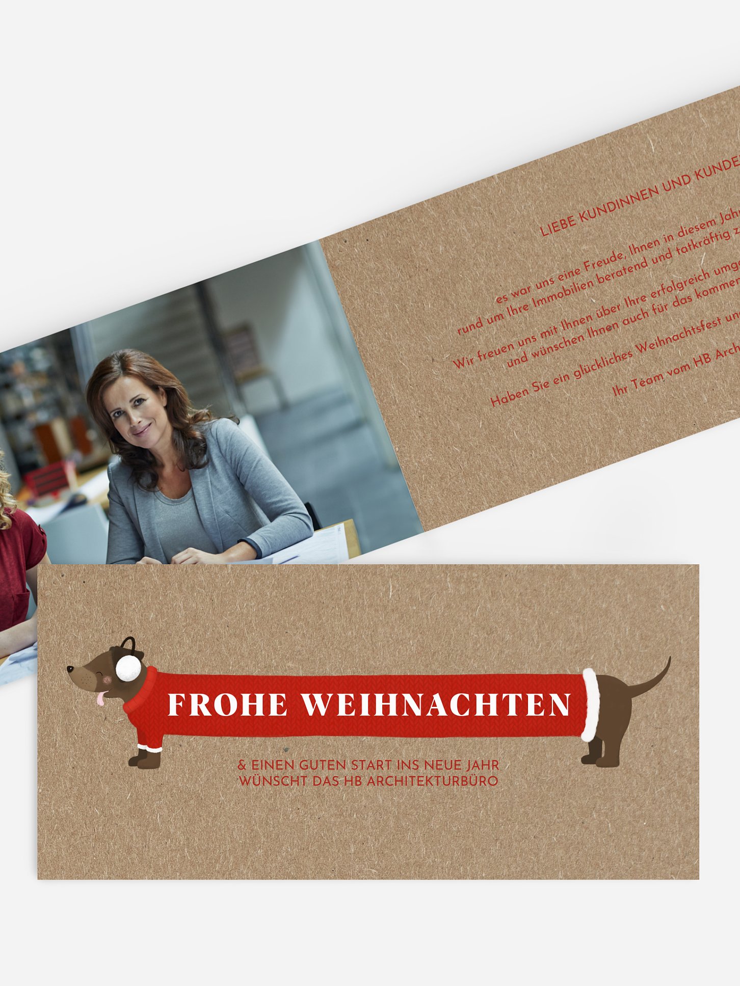 Geschäftliche Weihnachtskarte Weihnachtsdackel Kraftpapier
