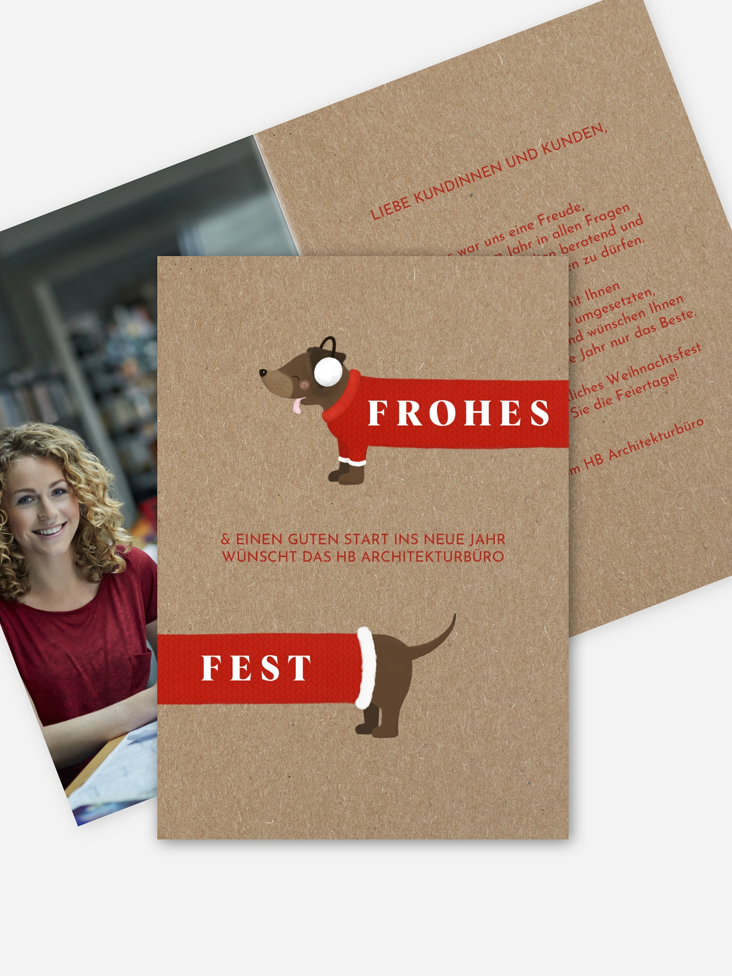 Geschäftliche Weihnachtskarte Weihnachtsdackel Kraftpapier