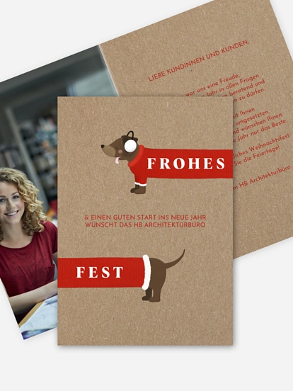 Geschäftliche Weihnachtskarte Weihnachtsdackel Kraftpapier