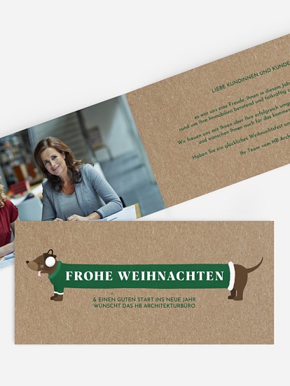 Geschäftliche Weihnachtskarte Weihnachtsdackel Kraftpapier