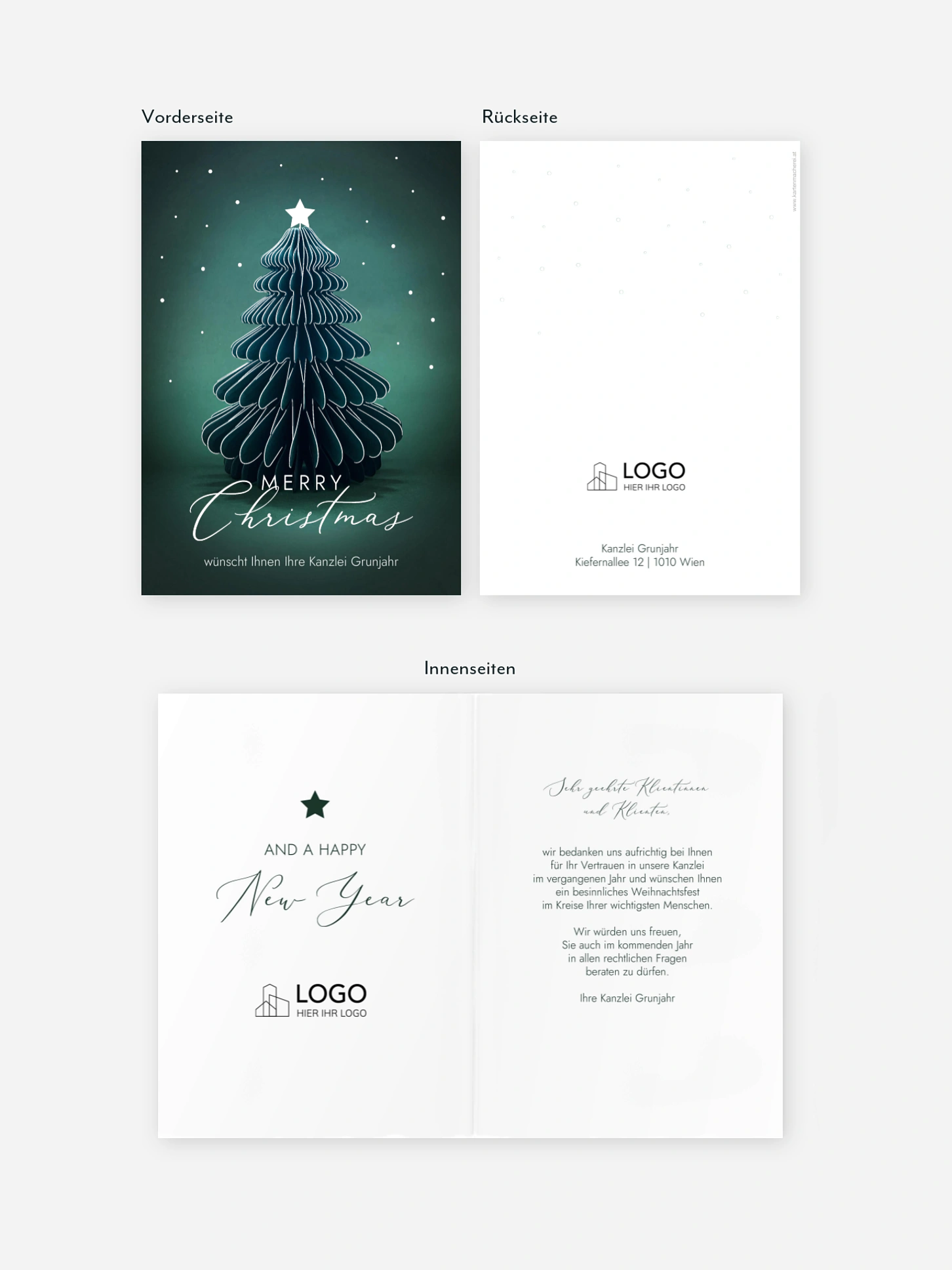 Geschäftliche Weihnachtskarte Papiertanne