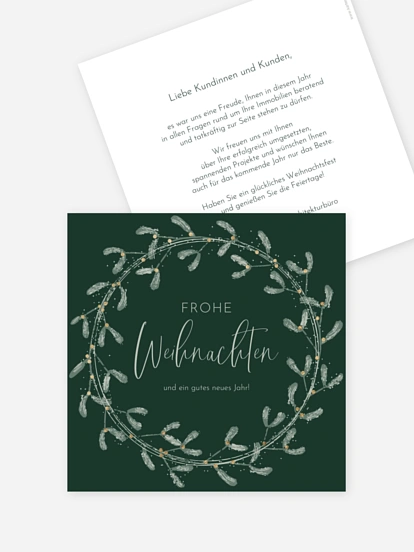 Geschäftliche Weihnachtskarte Mistelkranz