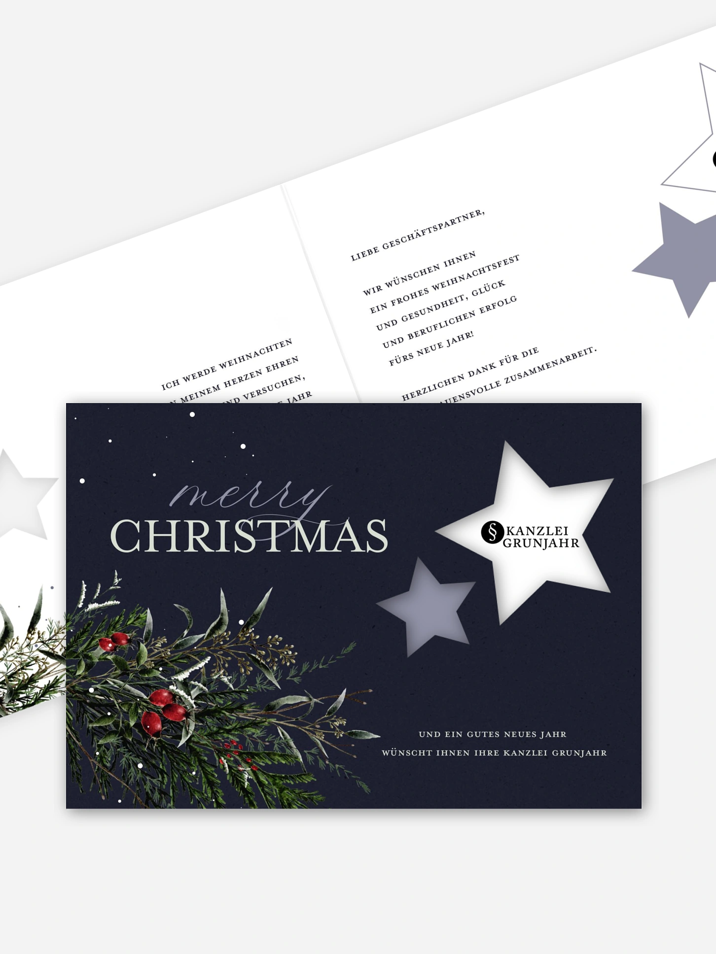 Geschäftliche Weihnachtskarte Festive Green (gestanzt)