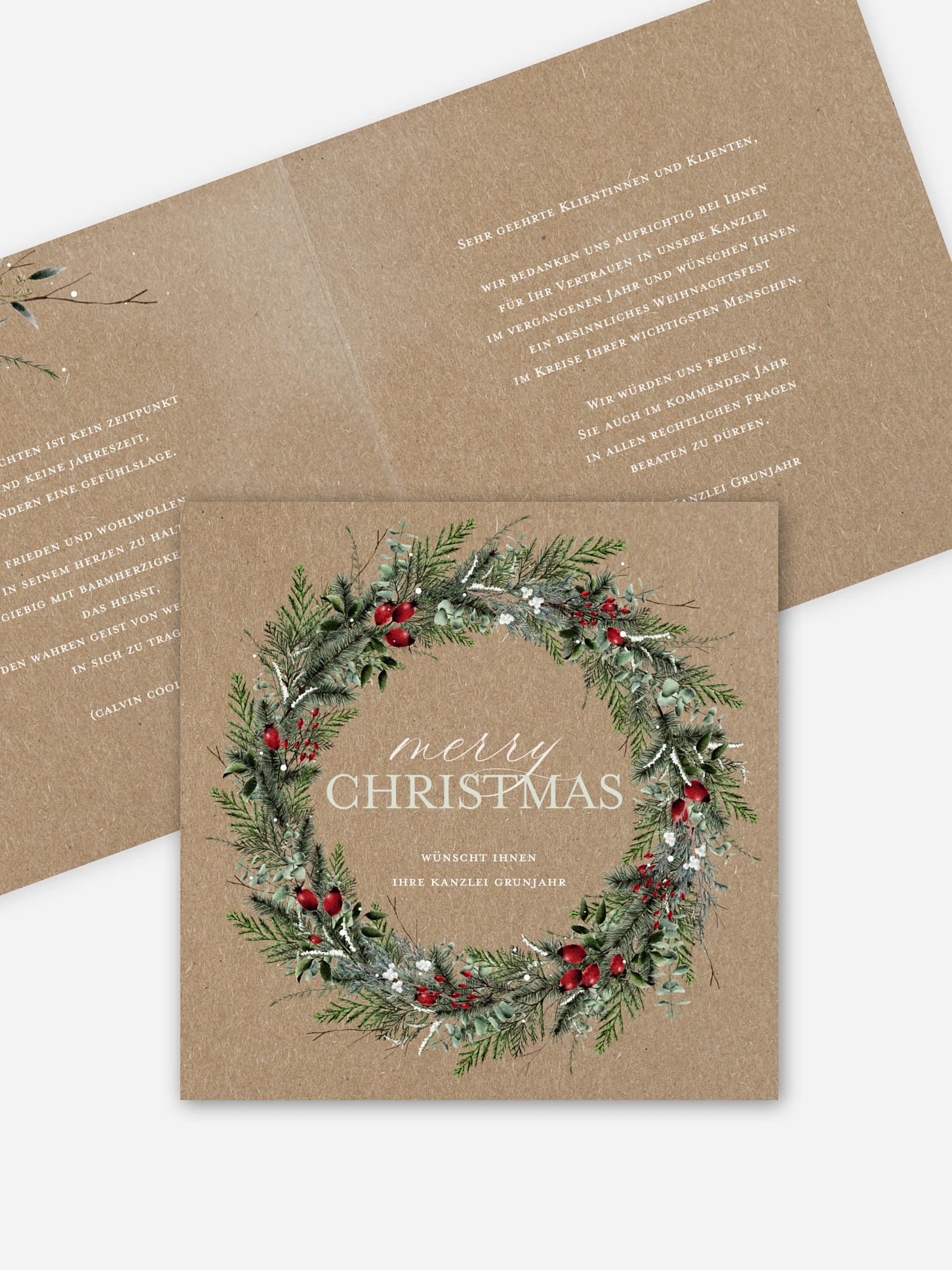 Geschäftliche Weihnachtskarte Festive Green Kraftpapier