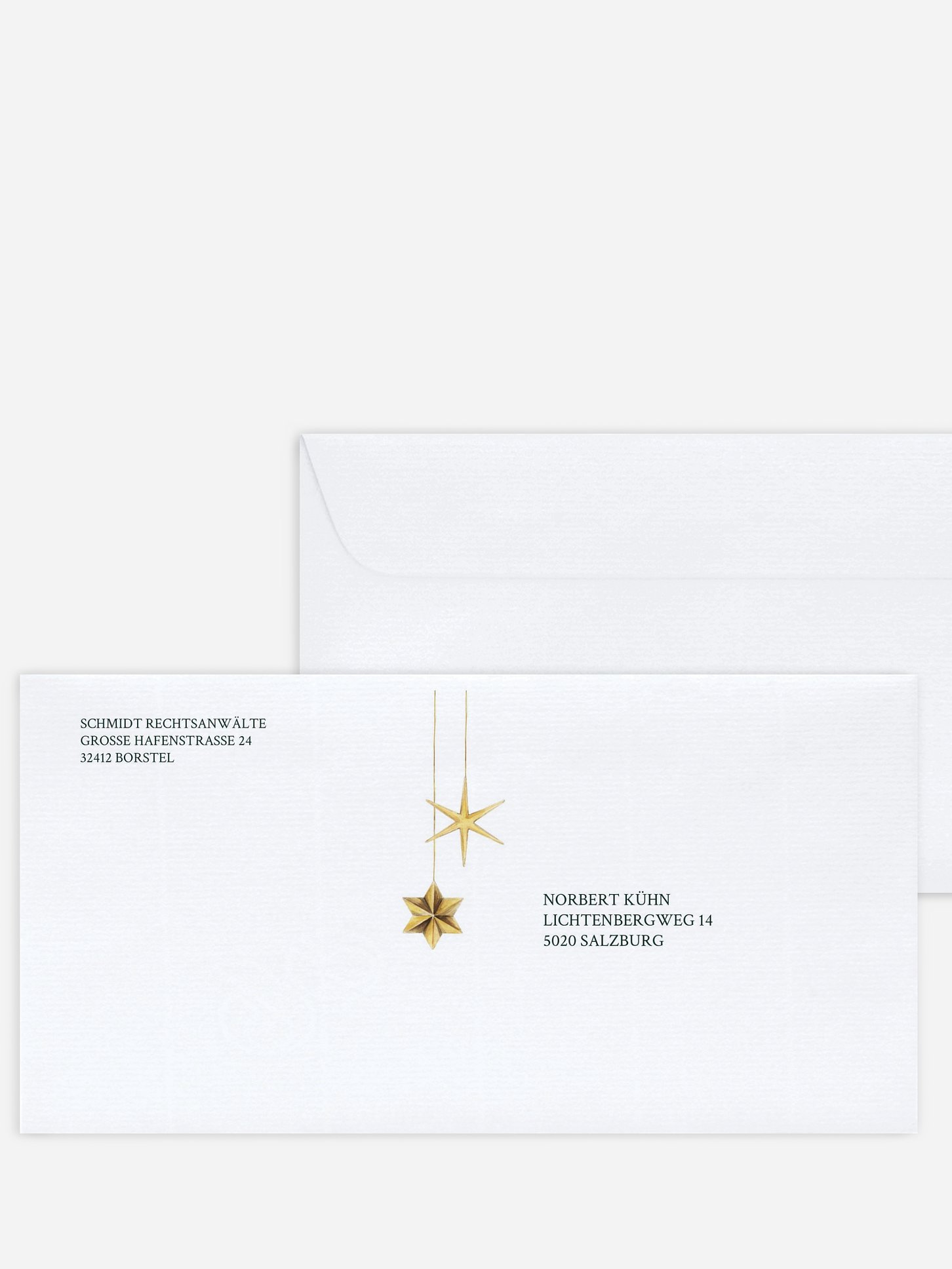 Bedruckte Umschläge geschäftl. Weihnachten Festive Stars