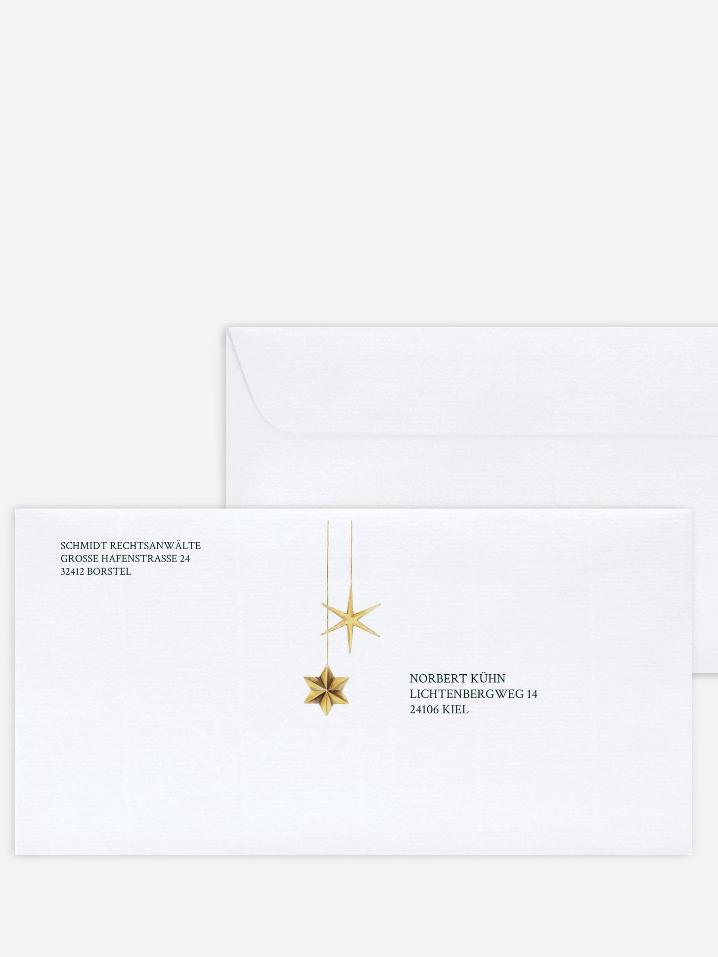 Bedruckte Umschläge geschäftl. Weihnachten Festive Stars