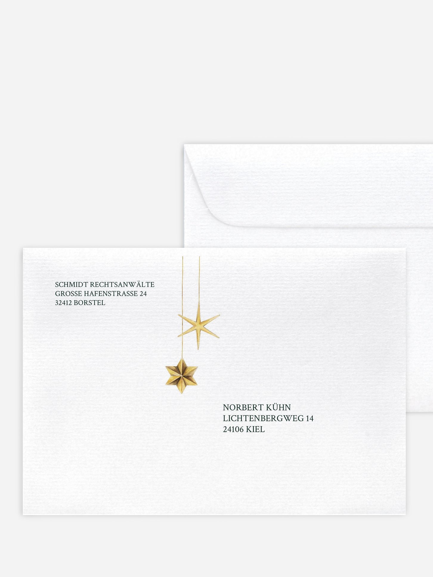 Bedruckte Umschläge geschäftl. Weihnachten Festive Stars