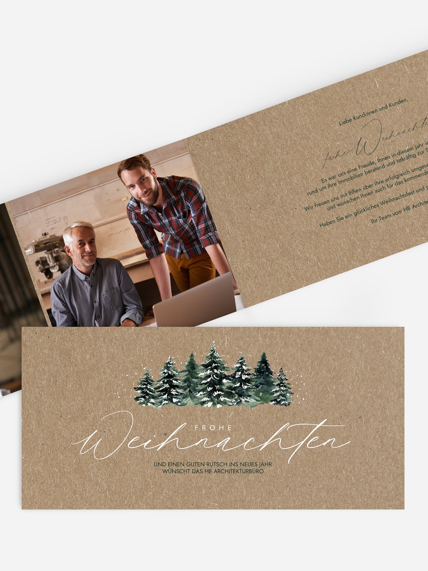 Geschäftliche Weihnachtskarte Festive Trees Kraftpapier