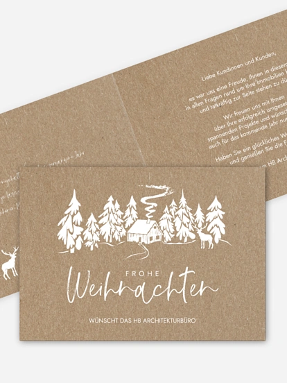 Geschäftliche Weihnachtskarte Frosty Forest Kraftpapier