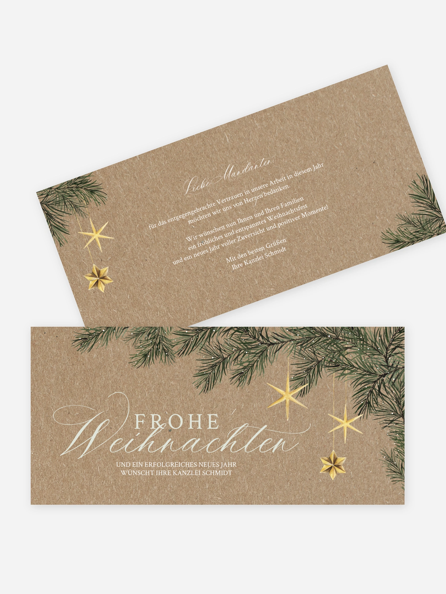 Geschäftliche Weihnachtskarte Festive Stars Kraftpapier