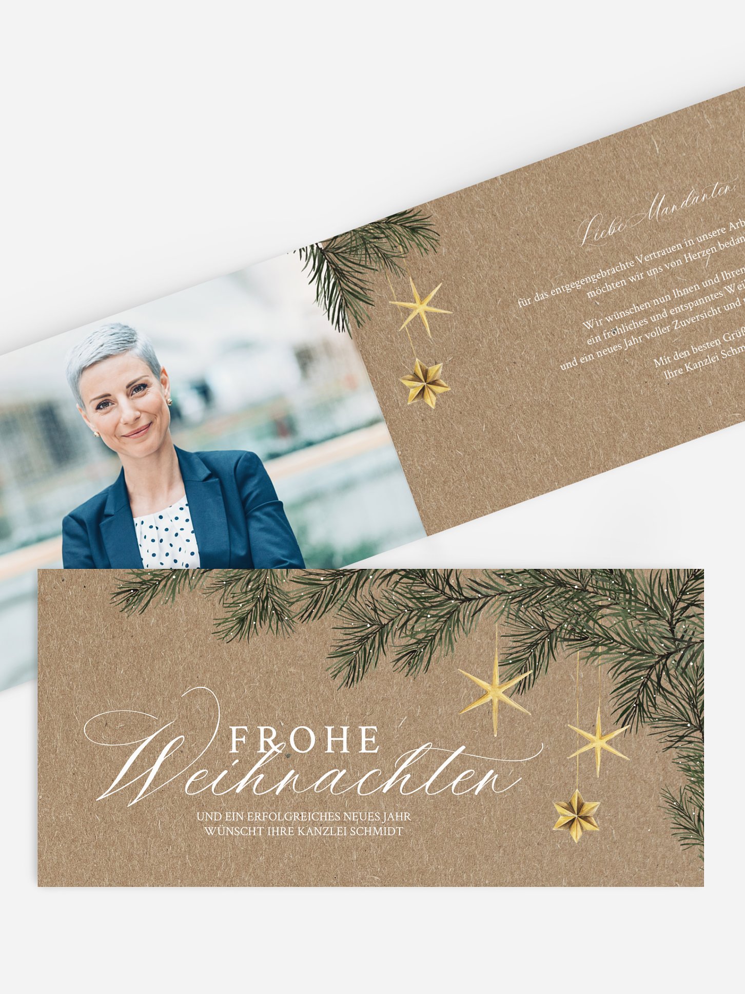 Geschäftliche Weihnachtskarte Festive Stars Kraftpapier