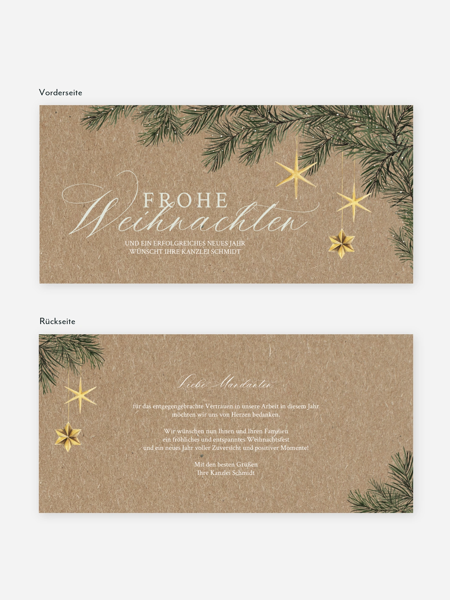 Geschäftliche Weihnachtskarte Festive Stars Kraftpapier