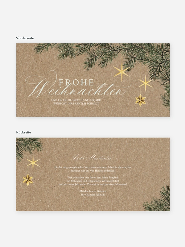 Geschäftliche Weihnachtskarte Festive Stars Kraftpapier